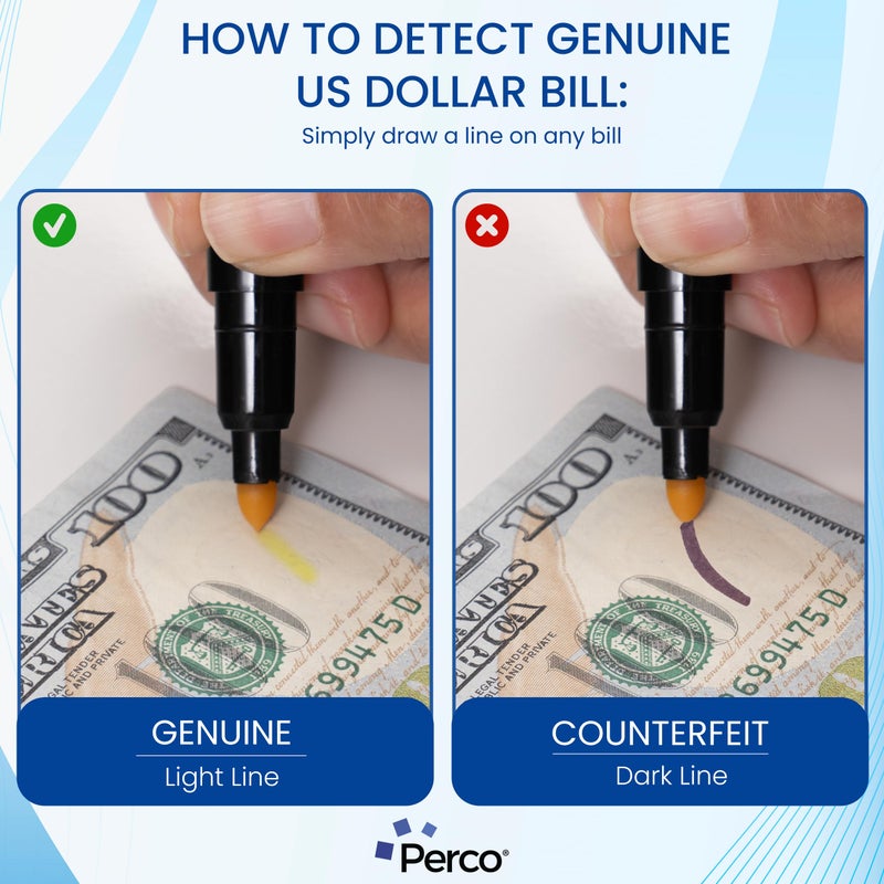 Perco Counterfeit Money Detector Pen (2 Pack) - Easy to Use and Reliable Universal Currency Fake Bill Checker for Personal & Commercial Use - Ensures Authenticity & Prevents Fraud - Image 2
